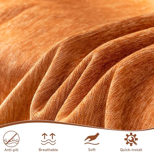 VC Life VClife Modern Orange Couch Cover XXL Sofa Cover for Sectional Couch, Soft Kids Couch Covers for 3 Cushion Couch Sofa, Thick Chenille L-Shape Furniture Sofa Covers for Living Room 71"x150" - Image 3