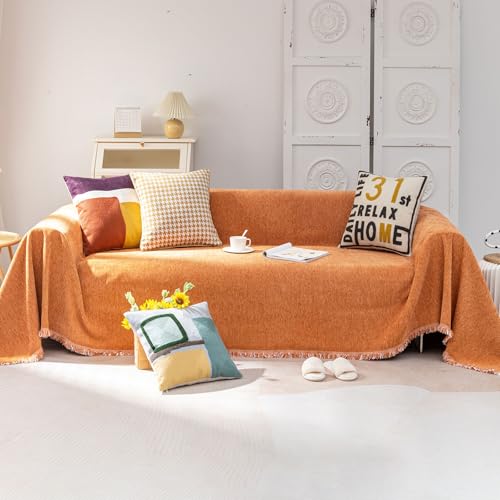 VC Life VClife Modern Orange Couch Cover XXL Sofa Cover for Sectional Couch, Soft Kids Couch Covers for 3 Cushion Couch Sofa, Thick Chenille L-Shape Furniture Sofa Covers for Living Room 71"x150" - Image 1