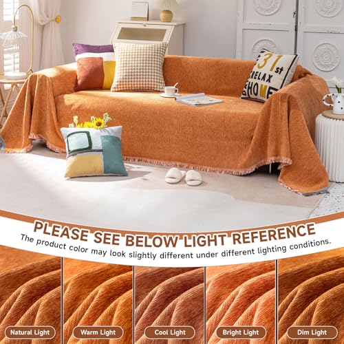 VC Life VClife Modern Orange Couch Cover XXL Sofa Cover for Sectional Couch, Soft Kids Couch Covers for 3 Cushion Couch Sofa, Thick Chenille L-Shape Furniture Sofa Covers for Living Room 71"x150" - Image 5