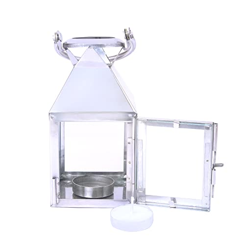 HOSLEY Classic Style Glass Stainless Steel Lantern with One Tealight Candle|Hanging Lantern Perfect for Home Decor|Lantern for Home Decoration|Tealight Holder|Pack of 1, 6.5 Inch Long - Image 4