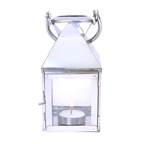 HOSLEY Classic Style Glass Stainless Steel Lantern with One Tealight Candle|Hanging Lantern Perfect for Home Decor|Lantern for Home Decoration|Tealight Holder|Pack of 1, 6.5 Inch Long - Image 2
