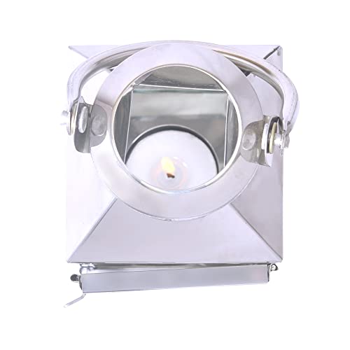 HOSLEY Classic Style Glass Stainless Steel Lantern with One Tealight Candle|Hanging Lantern Perfect for Home Decor|Lantern for Home Decoration|Tealight Holder|Pack of 1, 6.5 Inch Long - Image 5