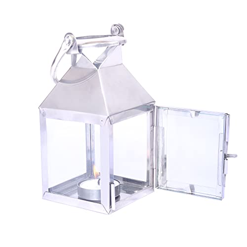 HOSLEY Classic Style Glass Stainless Steel Lantern with One Tealight Candle|Hanging Lantern Perfect for Home Decor|Lantern for Home Decoration|Tealight Holder|Pack of 1, 6.5 Inch Long - Image 3