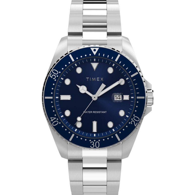 Timex Mens Dress 42mm Watch SilverTone Bracelet Blue Dial SilverTone Case - Image 2