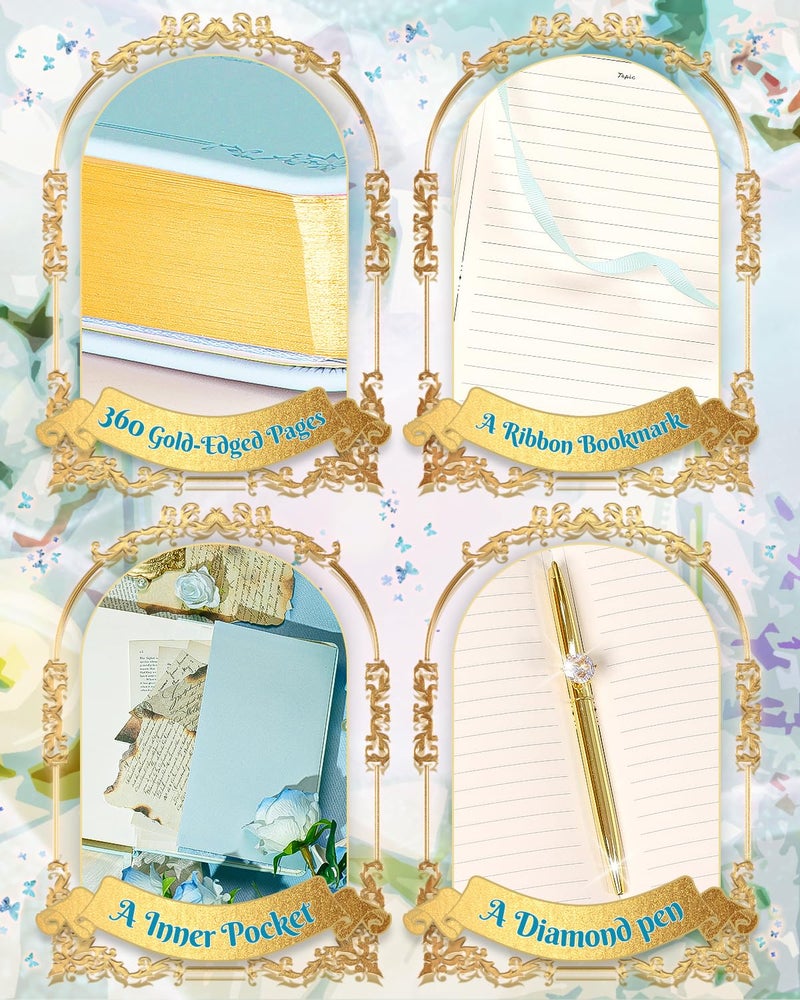 hi!SCI Thick Journal for Women & Girls, 360 Pages A5 Writing Journaling Notebook with Paintings, Women Journal for Writing, Vintage Journal with Gift Box & Pen for Girls Gift Ideas (Ice Blue) - Image 3