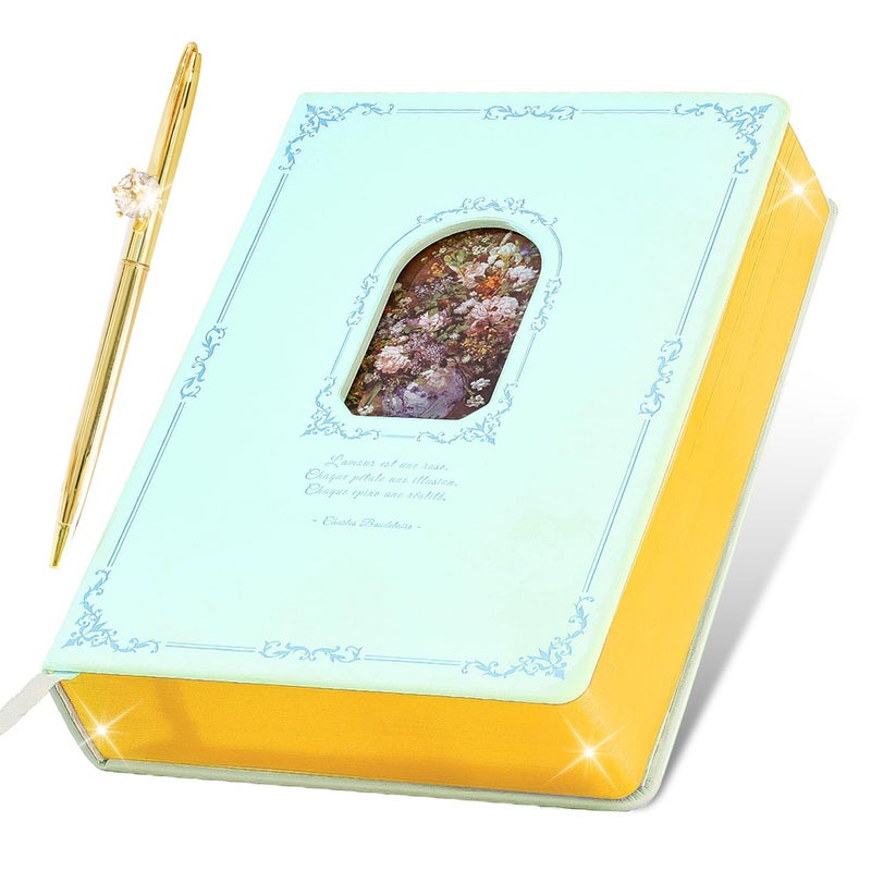 hi!SCI Thick Journal for Women & Girls, 360 Pages A5 Writing Journaling Notebook with Paintings, Women Journal for Writing, Vintage Journal with Gift Box & Pen for Girls Gift Ideas (Ice Blue) - Image 1