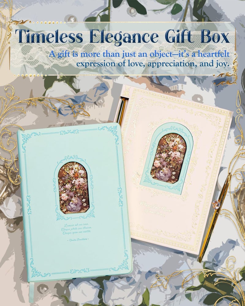 hi!SCI Thick Journal for Women & Girls, 360 Pages A5 Writing Journaling Notebook with Paintings, Women Journal for Writing, Vintage Journal with Gift Box & Pen for Girls Gift Ideas (Ice Blue) - Image 2