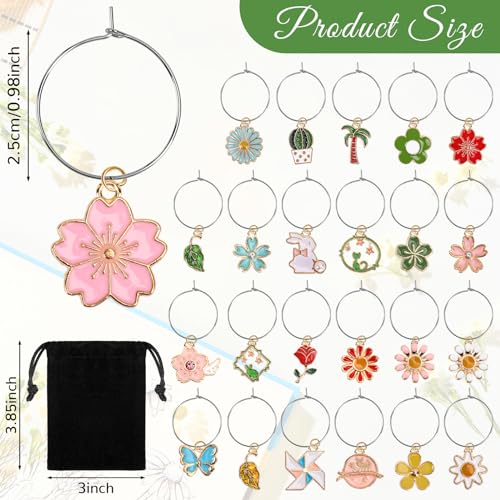 SANNIX Spring Floral Wine Charms - 24pcs Stem Glass Charms for Wine Tasting Party Decorations - Image 2