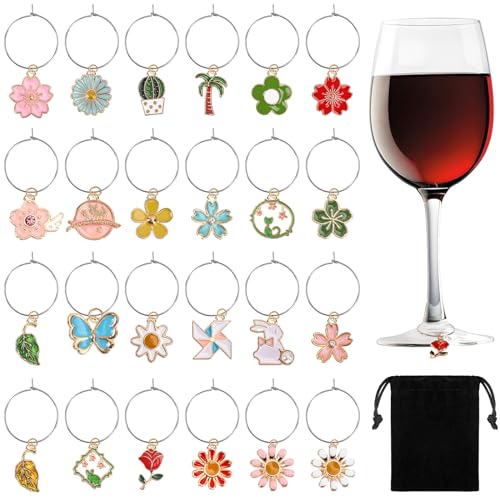 SANNIX Spring Floral Wine Charms - 24pcs Stem Glass Charms for Wine Tasting Party Decorations - Image 1