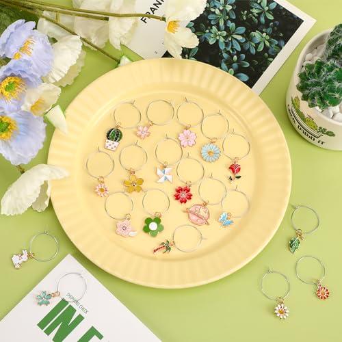 SANNIX Spring Floral Wine Charms - 24pcs Stem Glass Charms for Wine Tasting Party Decorations - Image 3