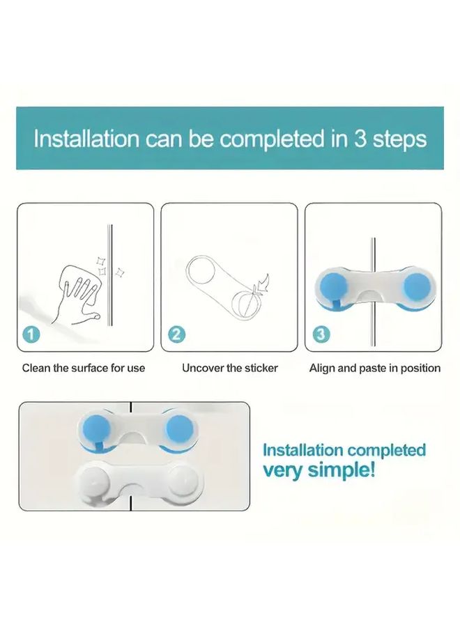 8pcs Home Safety Locks Durable ABS Plastic Phthalate Free White and Blue Set Easy to Install Cabinet Drawer Refrigerator Reusable Multipurpose Anti Pinch Protection - Image 3
