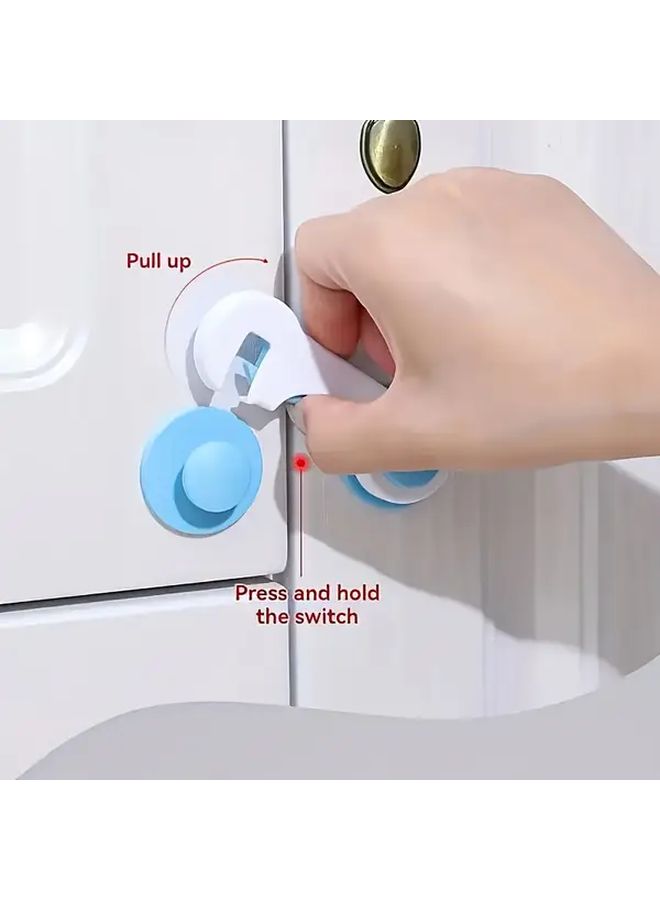 8pcs Home Safety Locks Durable ABS Plastic Phthalate Free White and Blue Set Easy to Install Cabinet Drawer Refrigerator Reusable Multipurpose Anti Pinch Protection - Image 1