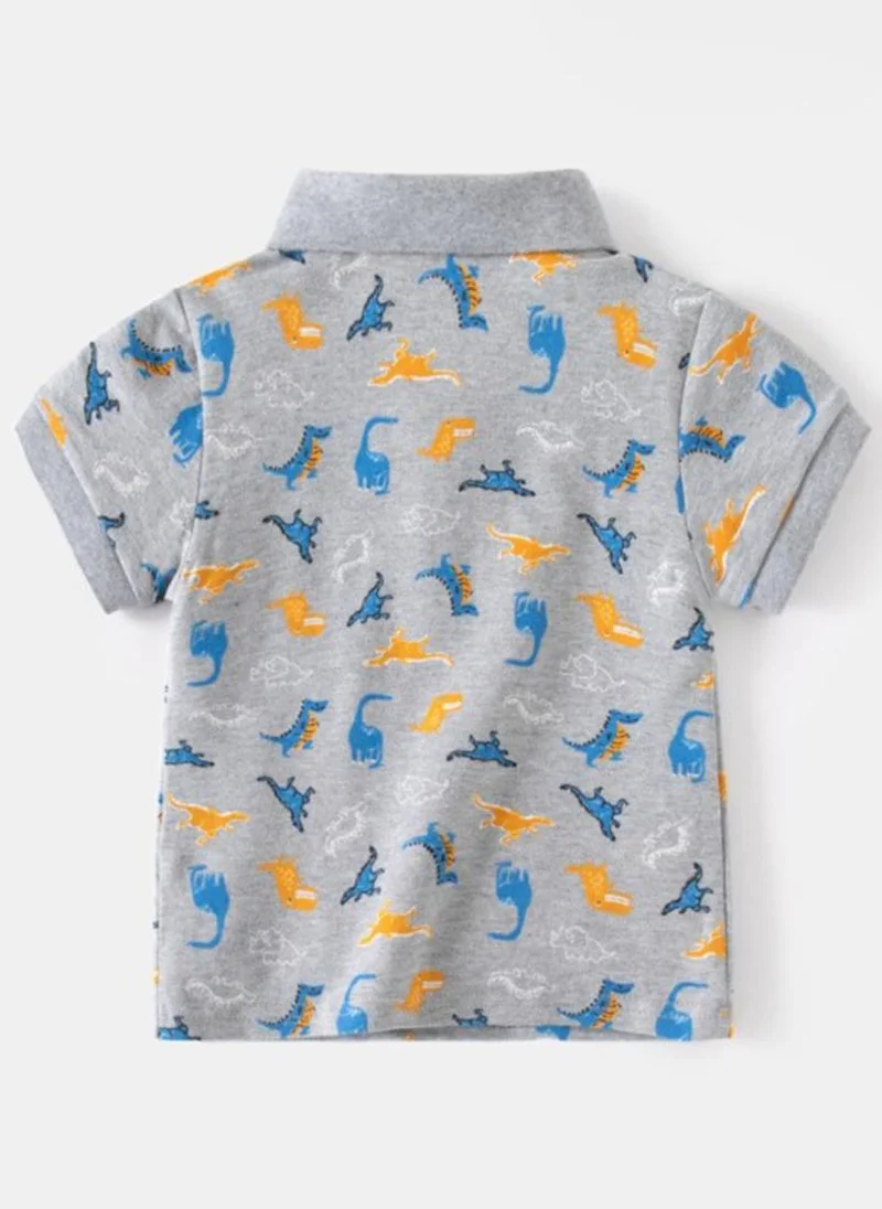 YUNIQEE Grey Printed Polo Collar T-shirt