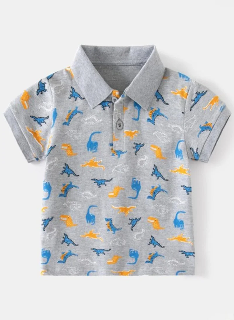 YUNIQEE Grey Printed Polo Collar T-shirt