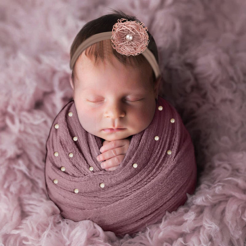 AOKE 5 PCS Newborn Photography Wrap Props Kit, Newborn Photo Props Mat Long Ripple Wraps DIY Blanket with Headbands, Purple Toddler Baby Photoshoot Props Set for Infant Boys and Girls(0-12 Months) - Image 2