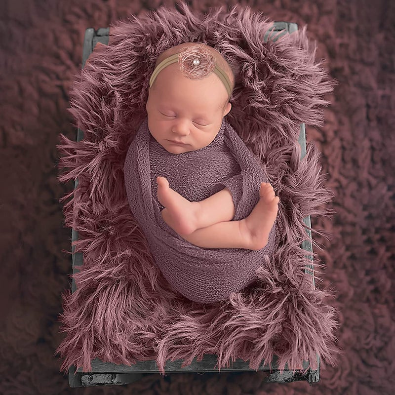 AOKE 5 PCS Newborn Photography Wrap Props Kit, Newborn Photo Props Mat Long Ripple Wraps DIY Blanket with Headbands, Purple Toddler Baby Photoshoot Props Set for Infant Boys and Girls(0-12 Months) - Image 5