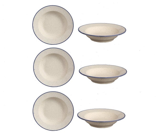 CERAMIC HANDMADE STONEWARE MARBLE MATTE STYLE SOUP PLATE/PASTA PLATE/MAGGIE PLATE/MACARONI PLATE 9 INCHES (SET OF 6 DISHWASHER & MICROWAVE SAFE)