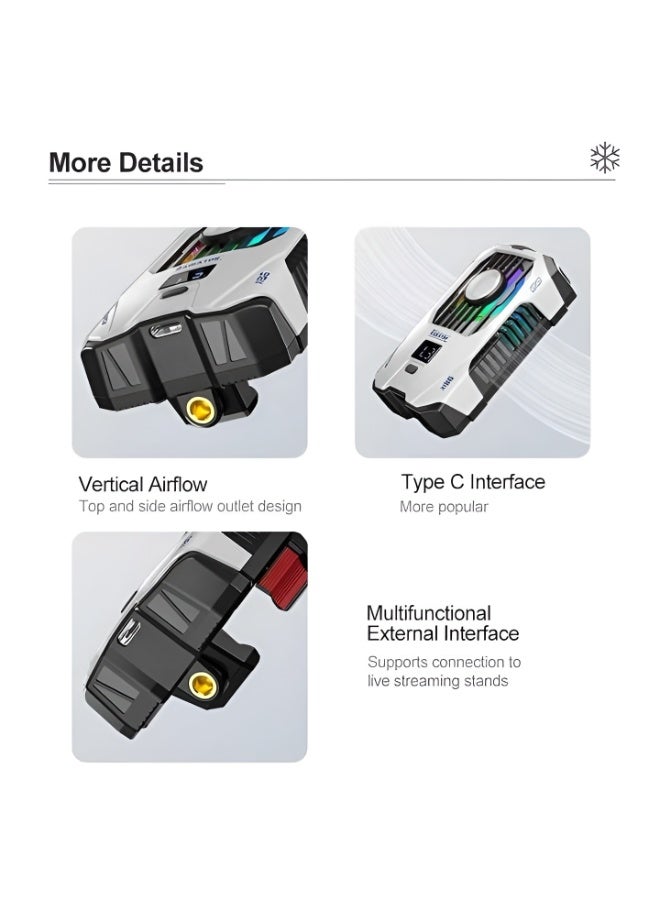 Phone Fan - X136 with Semiconductor Cooling System, Built-in Battery, Temperature Display, Power Compatible with Phone Width up to 89mm - 5V - Type C - White - Image 5