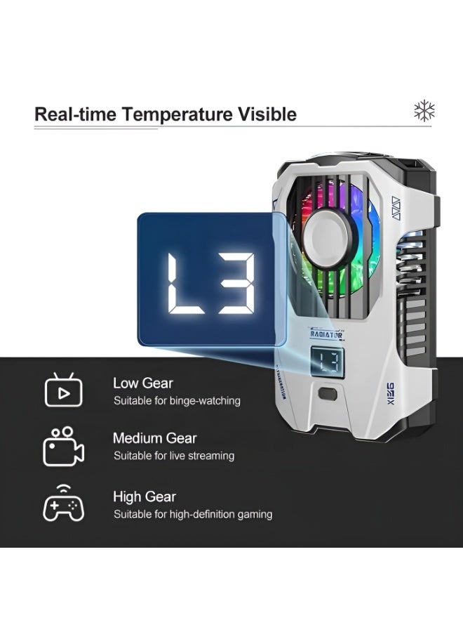 Phone Fan - X136 with Semiconductor Cooling System, Built-in Battery, Temperature Display, Power Compatible with Phone Width up to 89mm - 5V - Type C - White - Image 2