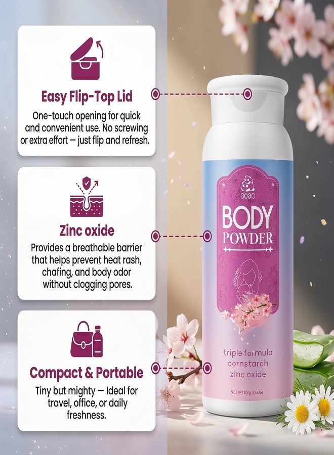 AOAO Body Powder for Women Fresh, Talc-Free Dusting Powder for Dryness, Soothing Aloe & Protect Zinc Oxide, Gentle Formula Sweat & Odor Control, Cornstarch Body Powder for Women Daily Freshness, 3.53oz - Image 3