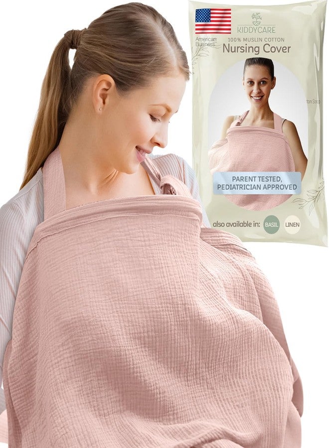 KiddyCare غطاء رضاعة كيدي كير، أغطية رضاعة من قطن موسلين، لطيف على بشرة الطفل، أغطية رضاعة مريحة للأمهات، غطاء رضاعة قابل للتنفس لأساسيات الرضاعة (وردي) - Image 1