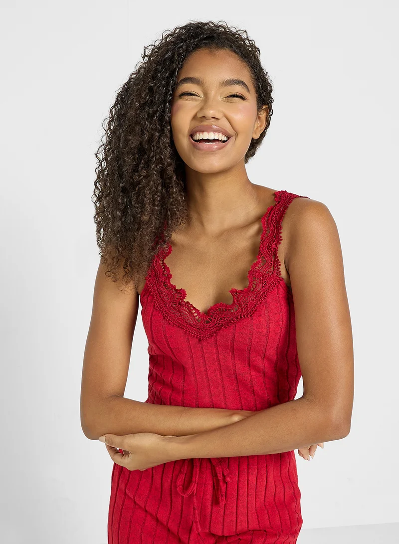 Ginger Lace Ribbed Cami Top & Pyjama Set