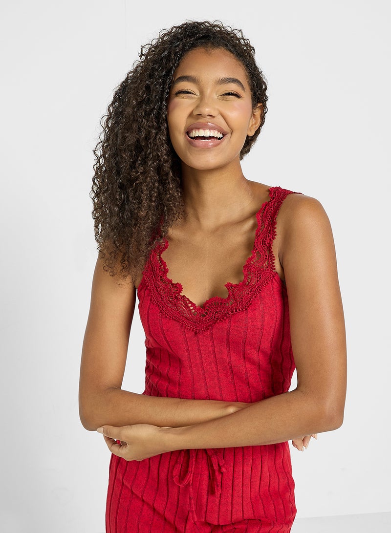 Ginger Lace Ribbed Cami Top & Pyjama Set  - Image 3