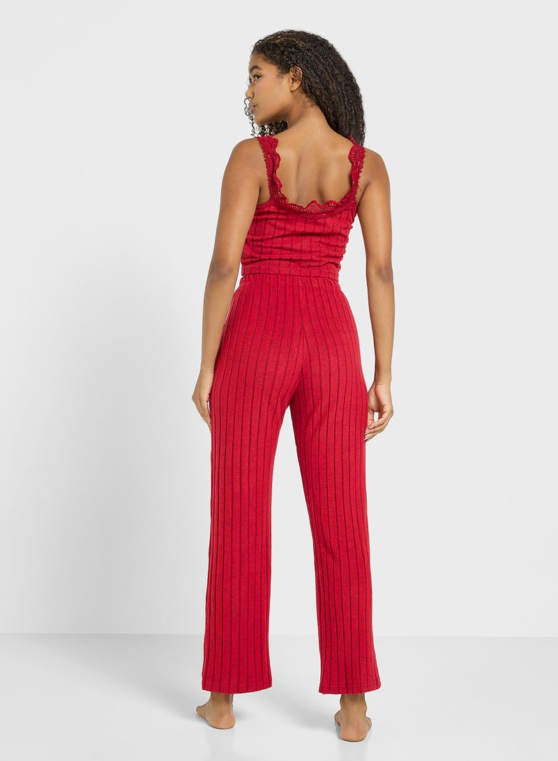 Ginger Lace Ribbed Cami Top & Pyjama Set  - Image 2