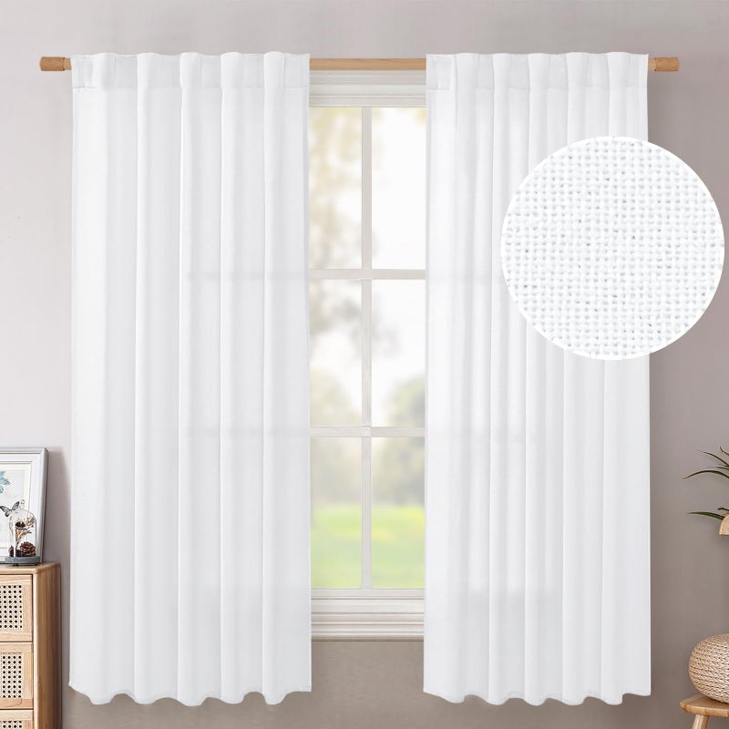 BGment الستائر الظهر الخلفية الظهر الستائر الكتان 63 بوصة الطول 2 لوحات لغرفة المعيش - Image 1