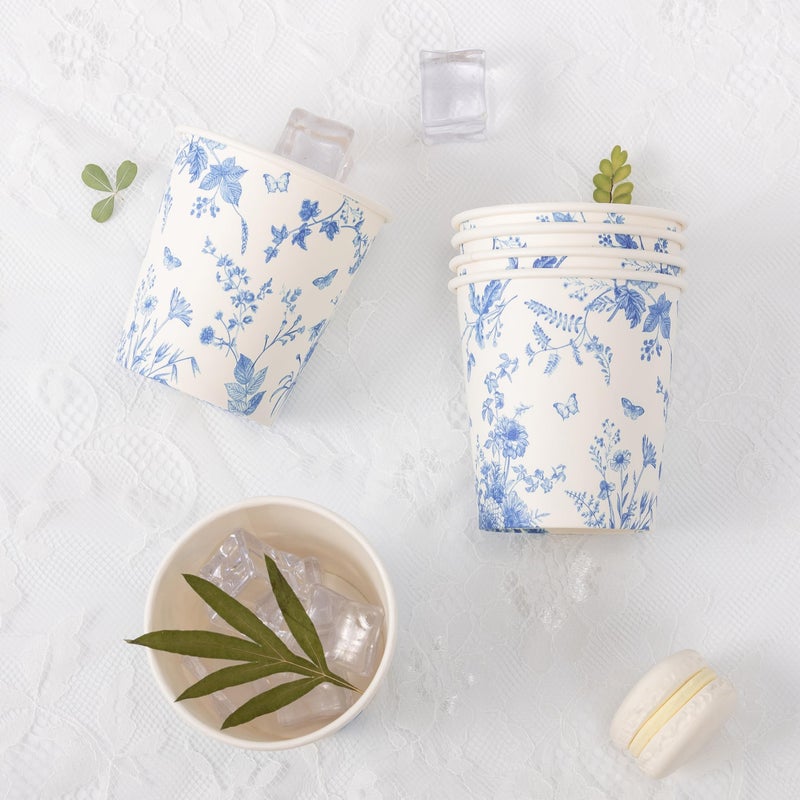 Crisky 5oz Paper Cups Dixie Cup[100 Pack], Disposable Bathroom Cups, Elegant Blue Floral Small Mouthwash Cup, Hot/Cold Beverage Coffee, Dessert for Birthday Parties, Home-use, Picnics, Ceremonies - Image 5