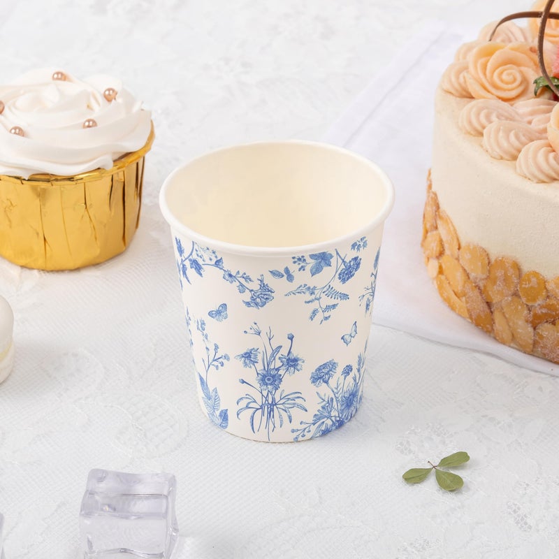 Crisky 5oz Paper Cups Dixie Cup[100 Pack], Disposable Bathroom Cups, Elegant Blue Floral Small Mouthwash Cup, Hot/Cold Beverage Coffee, Dessert for Birthday Parties, Home-use, Picnics, Ceremonies - Image 4