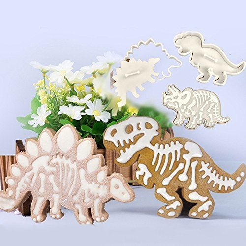CONNECTWIDE Connectwide® Dinosaur Fossil Cookie Making Molds/Stamps - Set of 3-Pieces PVC Cream Chocolate Decoration Molds - DIY Baking Mould for Fondant Cake/Biscuit/Play Doh Arts  - Image 2