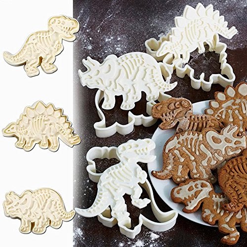 CONNECTWIDE Connectwide® Dinosaur Fossil Cookie Making Molds/Stamps - Set of 3-Pieces PVC Cream Chocolate Decoration Molds - DIY Baking Mould for Fondant Cake/Biscuit/Play Doh Arts  - Image 1