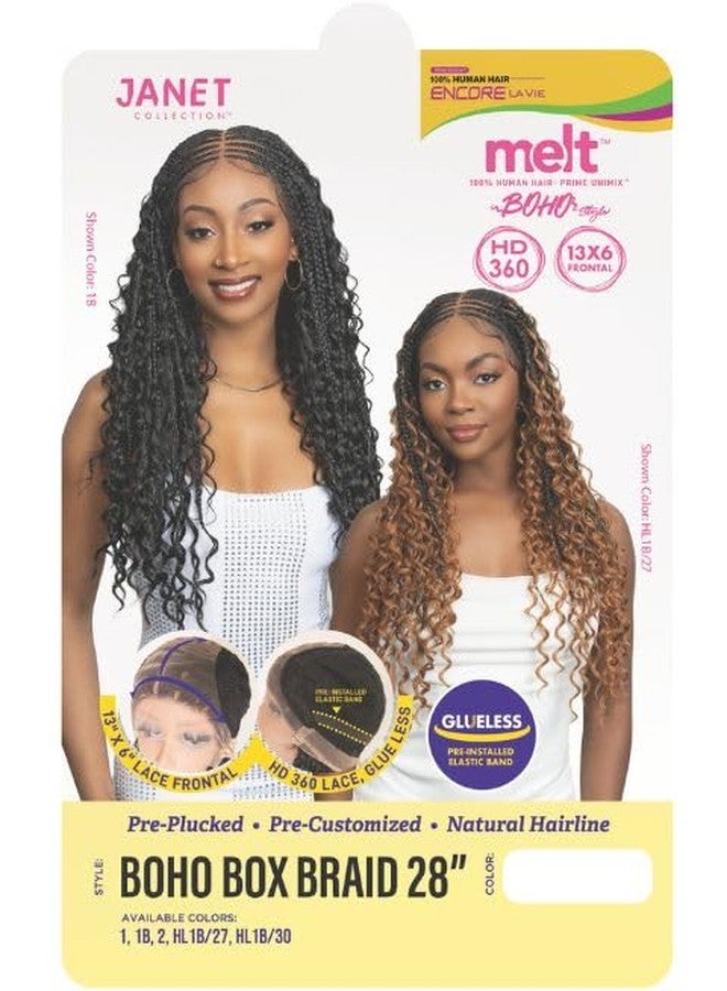 Janet Collection Melt Lace Front ENCORE LAVIE Wig – 28" BOHO BOX Braid Wig – HD 360 Lace 13x6 Free Parting – Human Hair Blend UNIMIX – Pre-Braided Glueless Protective Style (1B) - Image 4