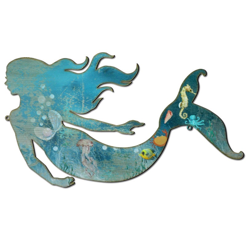 Demissle Metal Mermaid Wall Art Rustic Hanging Mermaid Wall Decor Blue Elegant Sculpture Decorations for Room Wall Patio Swimming Pool BathroomClassic Style