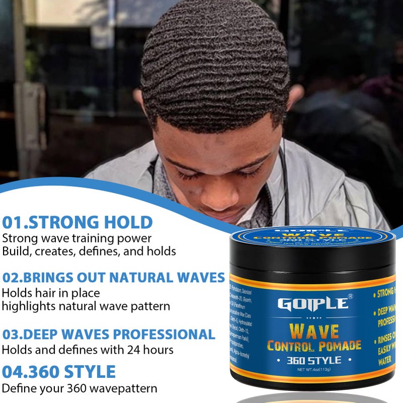 Goiple Natural Wave Pomade Strong Hold Easy Wash 360 Wave Training Hair Cream, Waves Grease for Men Water-Based Hair Cream for Wave, Moisture, Control and Silky Shine, Wave Pomade for Black Men 4oz - Image 3