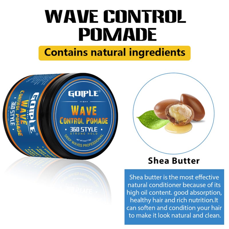 Goiple Natural Wave Pomade Strong Hold Easy Wash 360 Wave Training Hair Cream, Waves Grease for Men Water-Based Hair Cream for Wave, Moisture, Control and Silky Shine, Wave Pomade for Black Men 4oz - Image 2