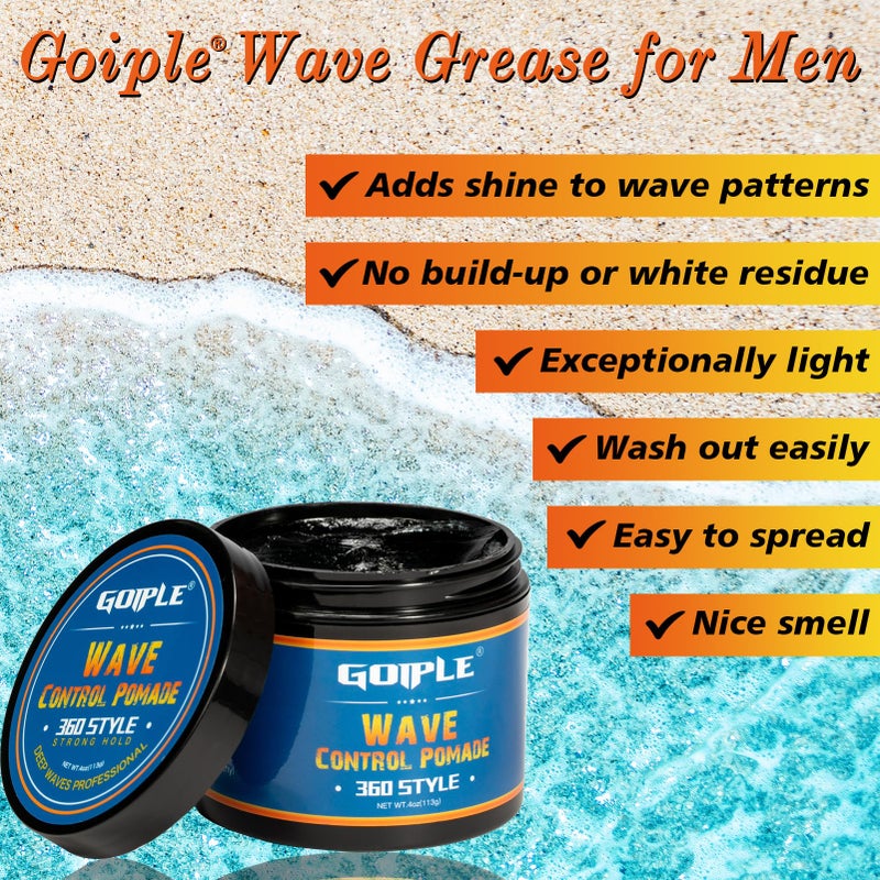 Goiple Natural Wave Pomade Strong Hold Easy Wash 360 Wave Training Hair Cream, Waves Grease for Men Water-Based Hair Cream for Wave, Moisture, Control and Silky Shine, Wave Pomade for Black Men 4oz - Image 4