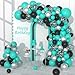 Cunnikku Teal Balloon Garland Arch Kit 142PCS Teal Blue Black and Metallic Silver Confetti Balloons for Gender Reveal Birthday Wedding Baby Shower Graduation Anniversary Engagement Halloween Party Decorations - Image 2