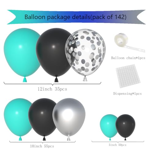 Cunnikku Teal Balloon Garland Arch Kit 142PCS Teal Blue Black and Metallic Silver Confetti Balloons for Gender Reveal Birthday Wedding Baby Shower Graduation Anniversary Engagement Halloween Party Decorations - Image 5