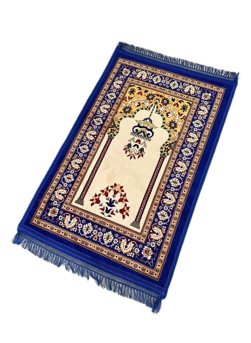 ستارجولد سجادة صلاة تركية تقليدية، مقاس كبير 70 × 110 سم، سجادة صلاة إسلامية متعددة الألوان، سجادة جانماز للرجال والنساء المسلمين - أزرق