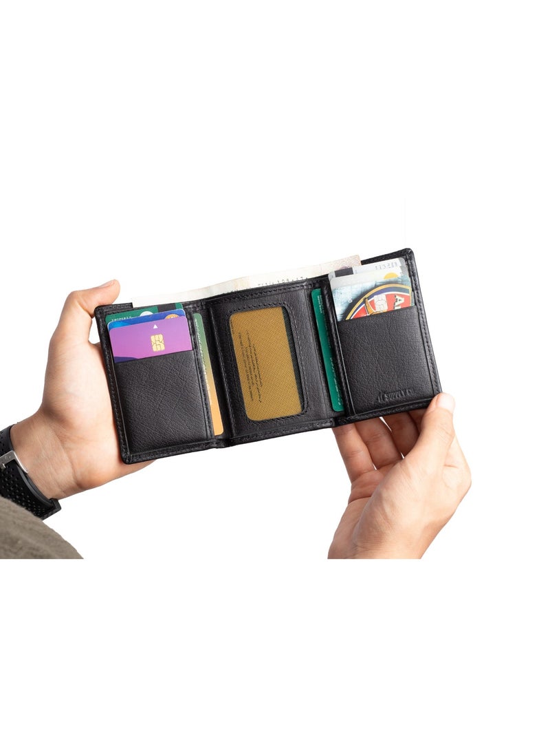 Ar supply Ar Gen Fold Slim Trifold Wallet for Men 100% Genuine Cow Leather – 9 Card Slots with ID Window – Dual Currency Compartments – Compact Minimalist Design - Image 3