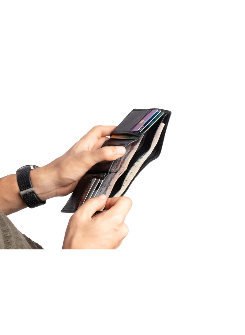 Ar supply Ar Gen Fold Slim Trifold Wallet for Men 100% Genuine Cow Leather – 9 Card Slots with ID Window – Dual Currency Compartments – Compact Minimalist Design - Image 5