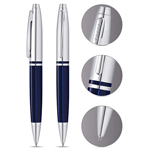 Cross Calais Refillable Ballpoint Pen, Medium Ballpen, Includes Premium Gift Box - Chrome/Blue - Image 2