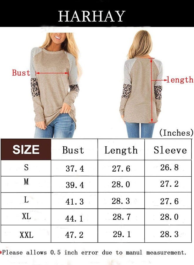 HARHAY Women's Leopard Print Color Block Tunic Round Neck Long Sleeve Shirts Striped Causal Blouses Tops, 01 Black, L - Image 4