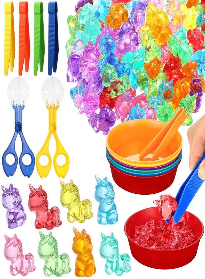 Leitee 62 Pcs Fine Motor Toys Counting Sorting Sensory Bin Filler, 50 Unicorn Acrylic Beads 4 Tweezers 2 Scissors Clips 6 Cups for Boys Girls Early Education and Sorting Counting Training Development - Image 1