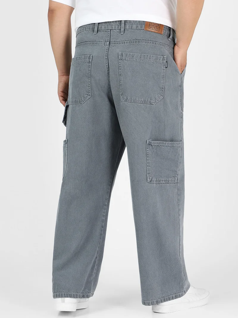 Urbano Fashion  Urbano Plus Men's Light Grey Loose Fit Cargo Carpenter Jeans With 6 Pockets Non-Stretchable  | Best Price UAE