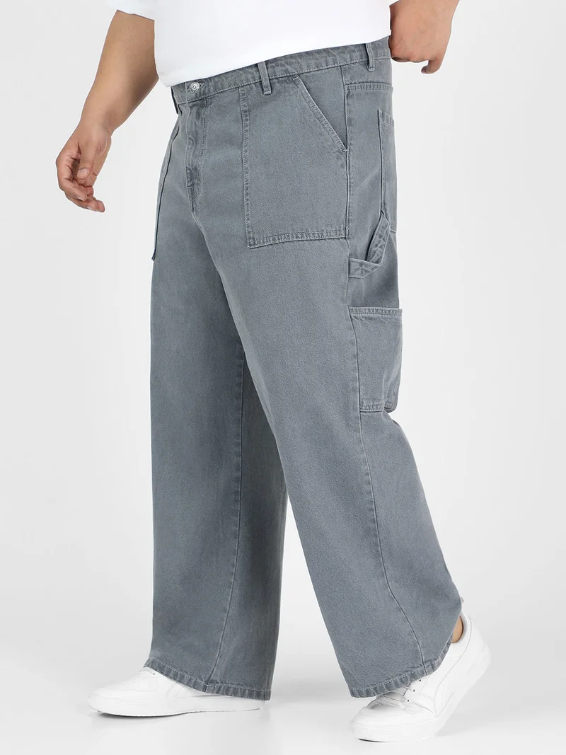 Urbano Fashion  Urbano Plus Men's Light Grey Loose Fit Cargo Carpenter Jeans With 6 Pockets Non-Stretchable  | Best Price UAE