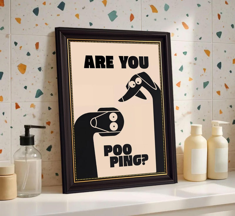 MHYIDUT Dark Brown Framed Funny Bathroom Dog Canvas Wall Art Are You Pooping Wall Decor Picture Humor Bathrooms Animal Poster Print Painting for Toilet And Restroom Prepare To Hang - Image 4