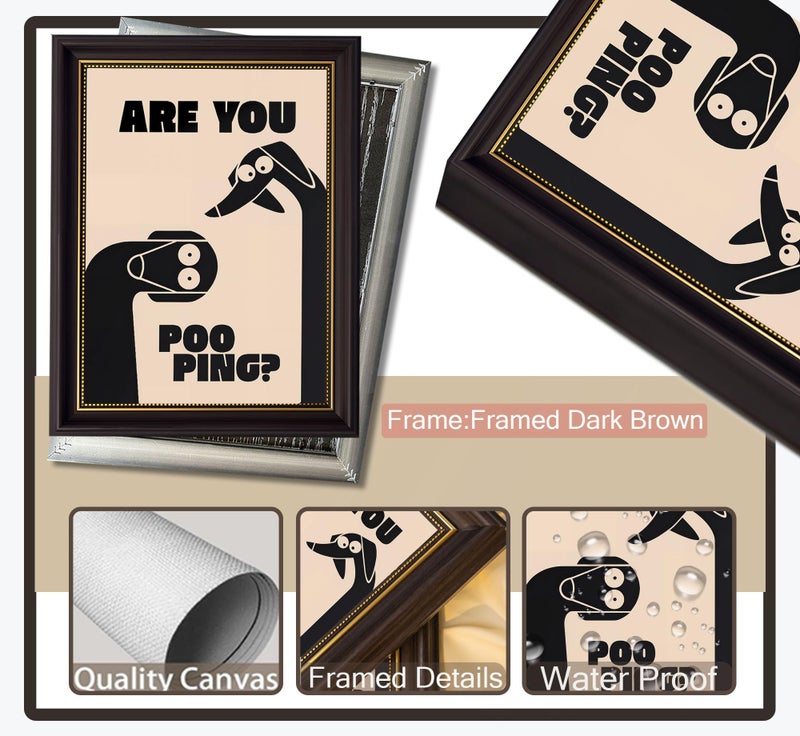 MHYIDUT Dark Brown Framed Funny Bathroom Dog Canvas Wall Art Are You Pooping Wall Decor Picture Humor Bathrooms Animal Poster Print Painting for Toilet And Restroom Prepare To Hang - Image 5